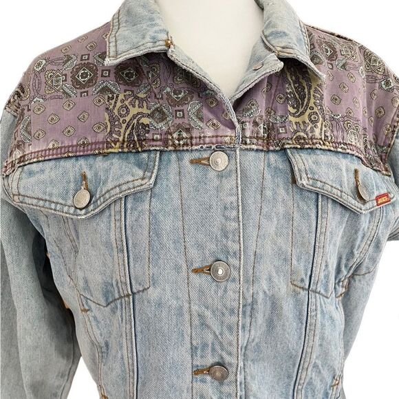 Vintage '90s Jordache Pieced Paisley Denim Jacket size S by Urban Outfitters - Picture 8 of 14